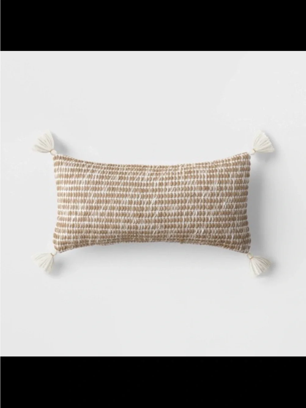 Threshold Tan Ivory Woven Tassel Lumbar Throw Pillow Neutral Boho Brand New